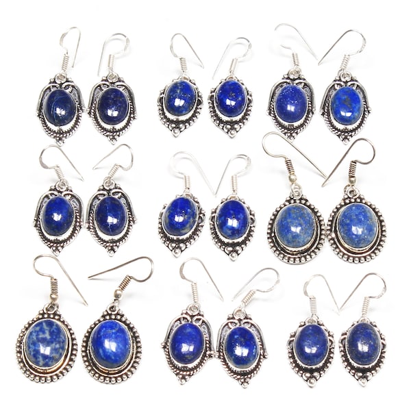 Lapis Lazuli Crystal Earrings, Lapis Lazuli Gemstone Handmade Earrings For Women, Wholesale Lot Blue Crystal Earrings Jewelry