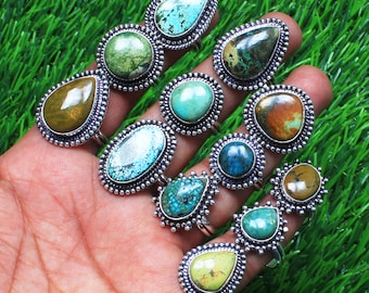 Authentieke Turquoise ring verzilverde ring Arizona en Tibetaanse turquoise staement ringen vintage esthetische sieraden diverse Amerikaanse maat 5-11