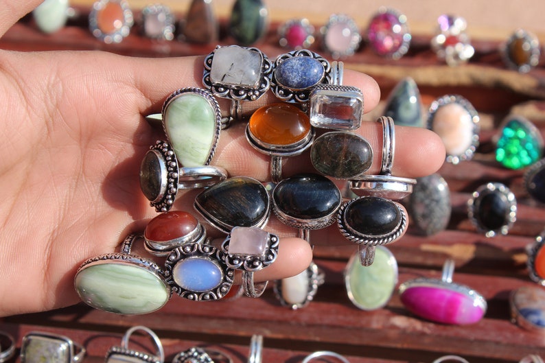 Rings Lot, Natural & Mix Gemstone Rings, hippie rings, Handmade Jewelry Ring, vintage Rings, bulk rings, chunky rings 