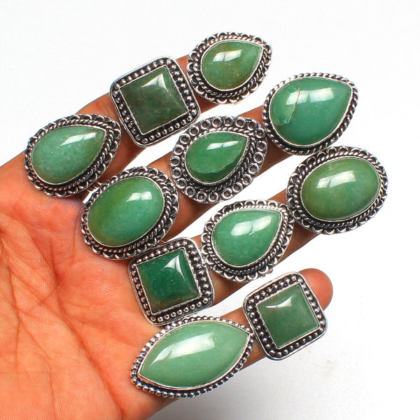 Natural Aventurine Crystal Rings, Silver Overlay Rings, Statement Aventurine Rings, Handmade Women Gemstone jewelry