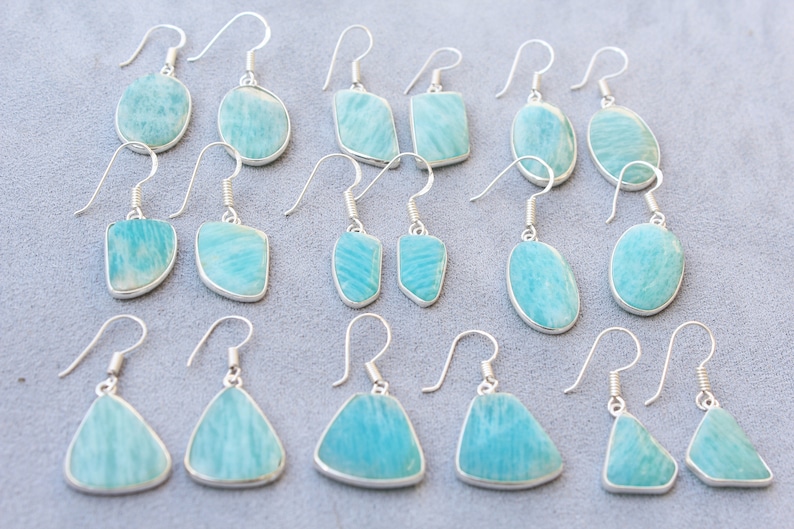 Natural Amazonite Crystal Earring, Silver Overlay Earring, Hippie Earring, Wedding Earring, Handmade Earring, Beautiful Crystals Earrings, image 9