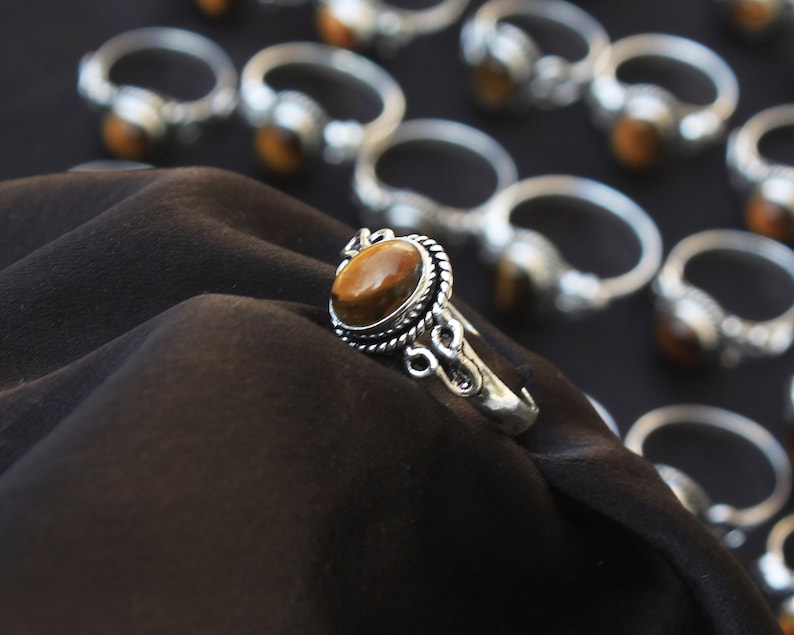 Natural Tiger Eye Crystal Rings, Silver Overlay Crystal Rings, Handmade Gemstone Rings, Baby Stone Rings, Hippie ring, Handmade Boho Rings image 10