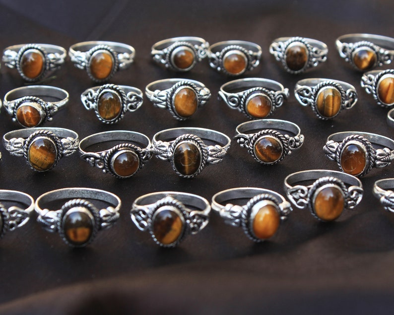 Natural Tiger Eye Crystal Rings, Silver Overlay Crystal Rings, Handmade Gemstone Rings, Baby Stone Rings, Hippie ring, Handmade Boho Rings image 4
