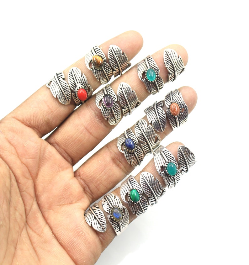 Assorted Crystal Gemstone Ring, Adjustable Ring, Silver Plated Ring, Boho Handmade Ring, Women Adjustable Ring Lot image 5