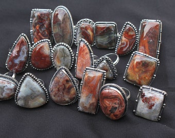 Crazy Lace Agate Handmade Rings for Women, Agate Chic Jewelry , Silver Overlay Gemstone Ring, Birthstone Ring, Hippie Ring Lots Sizes 6-10