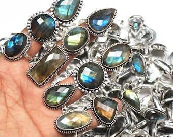 Labradoriet ringen voor vrouwen gefacetteerd labradoriet kristal flitsende ringen sieraden groothandel bulk ringen natuurlijke labradoriet edelsteen vrouwen sieraden