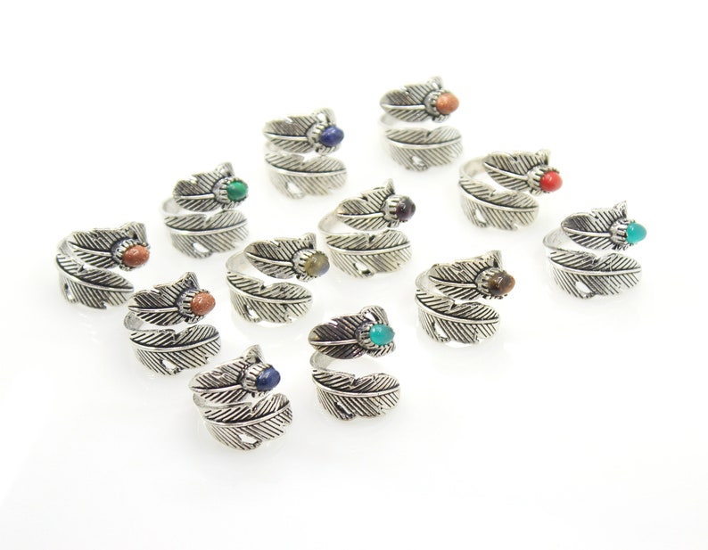 Assorted Crystal Gemstone Ring, Adjustable Ring, Silver Plated Ring, Boho Handmade Ring, Women Adjustable Ring Lot image 3