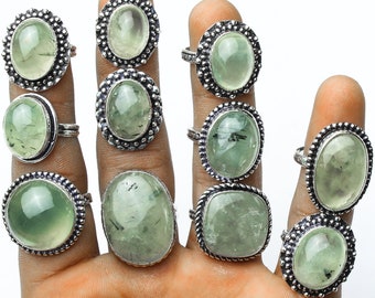 Prehnite Rings, handmade jewellery Rings, Green Prehnite Women Ring, 925 Silver Plated Rings, Women Gift Ring Jewelry