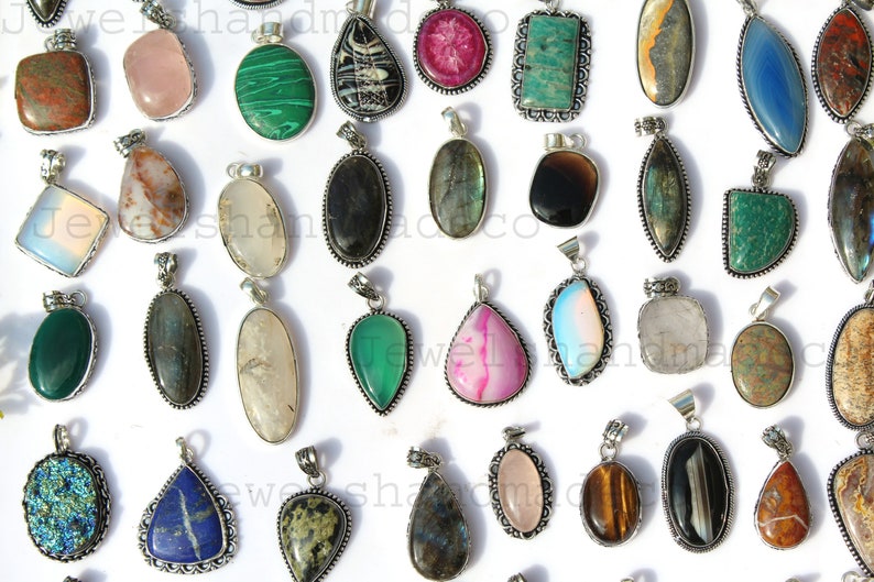 Assorted Crystal Necklace Pendants, Silver Overlay Pendants, Handmade Pendants, Hippie Necklace Pendants, Vintage Pendants Jewelry Lot image 5