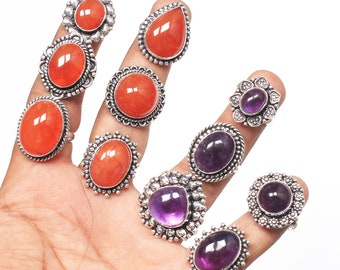 Amethyst and Carnelian Gemstone Handmade Beauty Rings For Women, Natural Amethyst Carnelian Wholesale Rings for Bulk Sale