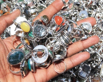 Natural Labradorite & Multi Gemstone Rings, Silver Overlay Rings, Handmade Ring, Boho Ring, Hippie Rings, Assorted Crystal Ring jewelry