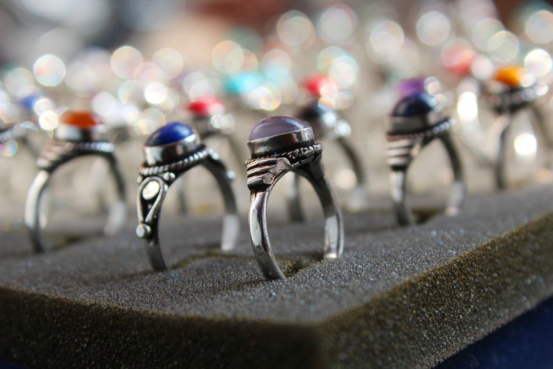 Natural Amethyst Gemstone Ring, Small Baby Ring, Silver Plated Gemstone Ring Lot, Handmade Ring, German Silver Ring, Handmade Rings Lot image 3