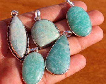 Elegant Offer !! Natural Amazonite Pendants, Amazonite Gemstone Pendants, Silver Plated Amazonite Pendants, Mix Shape & Size Pendant