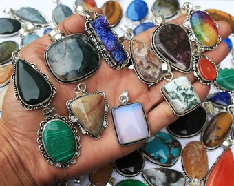 Assorted Crystal Necklace Pendants, Silver Overlay Pendants, Handmade Pendants, Hippie Necklace Pendants, Vintage Pendants Jewelry Lot