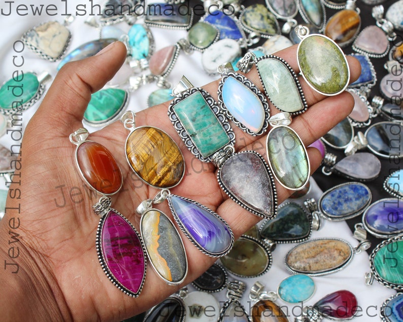 Assorted Crystal Necklace Pendants, Silver Overlay Pendants, Handmade Pendants, Hippie Necklace Pendants, Vintage Pendants Jewelry Lot image 4