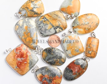 Natural Maligano Jasper Gemstone Necklce Pendants, Crystal Handmade Pendants, Jasper Silver Overlay Necklace Pendant Bohemian Jewelry