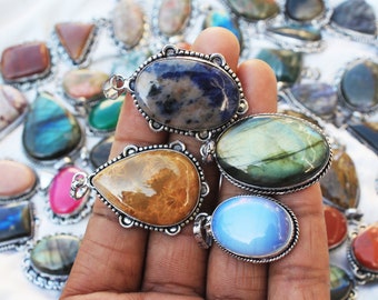 Assorted Gemstone Necklace Pendants, Silver Overlay Handmade Pendants, Boho Pendant, Hippie Pendant, Women Vintage Pendants Jewelry