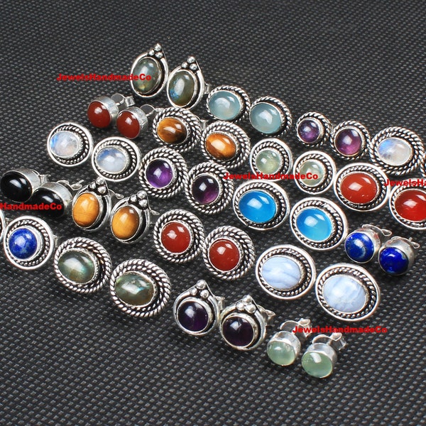 Stud Earrings, Post Earrings For Women with Natural Crystals, Multi Gemstone Bohemian Vintage Handmade Earrings Jewelry