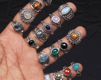 Mixed crystal rings, Assorted Gemstone Handmade Rings For Women, Vintage Wholesale Lot Rings, Rings for Halloween gift, Silver Overlay Rings