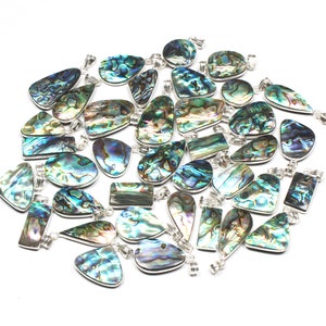Abalone Shell Gemstone Handmade Bezel Pendants Necklace Jewelry Wholesale Lot Abalone Shell Silver Plated Pendants For Bulk Sale