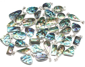 Abalone Shell Edelstein handgemachte Lünette Anhänger Halskette Schmuck Großhandel Lot Abalone Shell versilbert Anhänger für Großverkauf