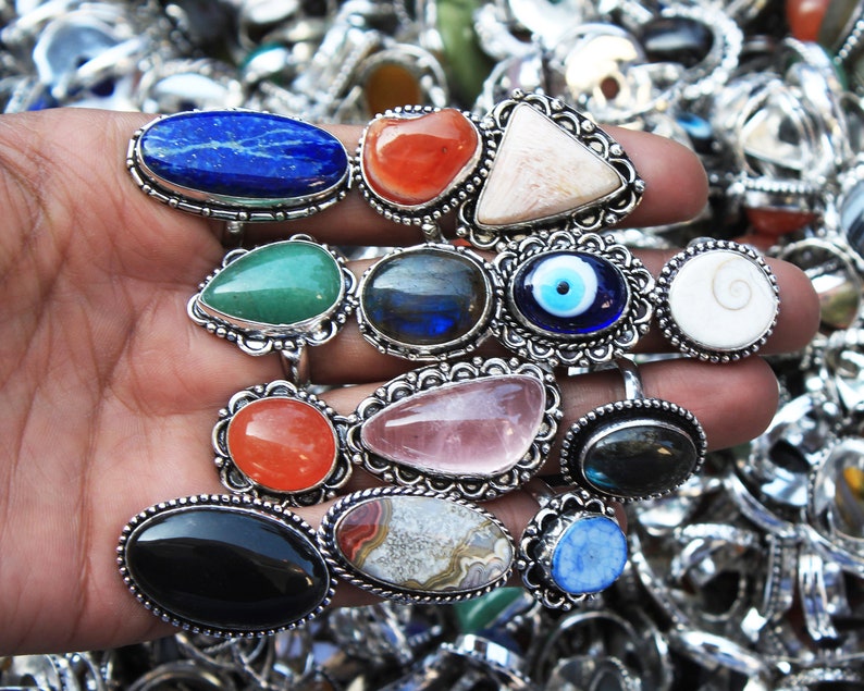 Assorted Gemstone Rings, Handmade Rings, Boho Rings, hippie ring, silver Overlay ring for women, crystal rings, chunky rings, rings for gift zdjęcie 1