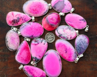 Pendant For Women, Pink Dendrite Opal Pendants, Statement Pendant, Gemstone Pendants, Imitation Jewelry For Women, Silver Plated Pendant