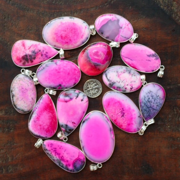 Pendant For Women, Pink Dendrite Opal Pendants, Statement Pendant, Gemstone Pendants, Imitation Jewelry For Women, Silver Plated Pendant
