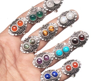 Round Crystals Rings, Assorted Gemstone Handmade Ring For Women, Natural Gemstone Wholesale Lot Ring Jewelry