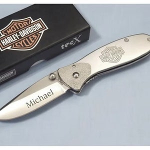 Personalized HARLEY DAVIDSON Pocket Knife Motorcycle Bikes Biker Groomsmen Gift for Him Dad Men Husband Boyfriend Grandpa Birthday Christmas