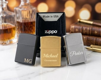 Personalized ZIPPO LIGHTERS for Men Custom Engraved Groomsmen Gifts for Him Dad Boyfriend Husband Wedding Birthday Anniversary Fathers Day
