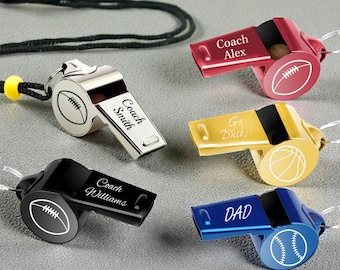 Personalized Coach Gift WHISTLE NECKLACE School Team Football Basketball Hockey Soccer Lacrosse Volleyball Cross Country Custom Engraved