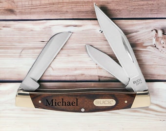 Personalized Buck Stockman Multitool Pocket Knive for Men Custom Engraved Groomsmen Gifts for Him Dad Boyfriend Son Birthday Fathers Day