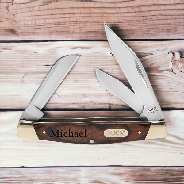 Personalized Buck Stockman Multitool Pocket Knive for Men Custom Engraved Groomsmen Gifts for Him Dad Boyfriend Son Birthday Fathers Day