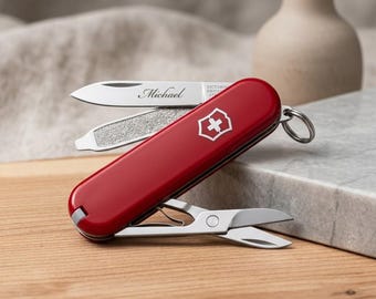 Personalized Victorinox Swiss Army Classic Pocket Knife Survival Multitool Groomsmen Birthday Gift for Him Dad Boyfriend Husband Fathers Day
