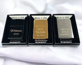 Personalized ZIPPO LIGHTERS for Men Custom Engraved Groomsmen Gifts for Him Dad Boyfriend Husband Wedding Birthday Anniversary Fathers Day