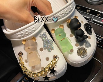 Jelly Color Bear Shoe Charms Set of 8 with Chain, Cute Girl Shoe Charm Accessories For Clog Charms Pack Shoe Decoration Gift for Girl Women