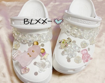 Pink Style Clog Charms Set of 14 with Chain, Cute Bear Charms for Shoe Clog Charms Accessories For Clog Shoe Decoration Gift for Girl Women