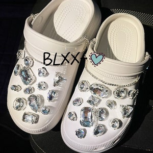 Rhinestone Clog Charms Set of 28 with Strap Chain, White Bling Diamond Charm Shoe Accessories Pack Clog Decoration Girl Women Gift