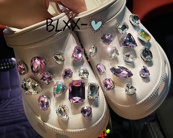 Rhinestone Clog Charms Set of 28, White & Purple Bling Diamond Charms Shoe Charm Accessories For Clog Decoration Gift for Girl Women