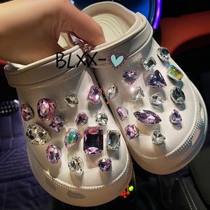 Rhinestone Clog Charms Set of 28, White & Purple Bling Diamond Charms Shoe Charm Accessories For Clog Decoration Gift for Girl Women