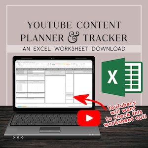 YouTube Content Planner and Tracker | Excel Worksheet Digital Download