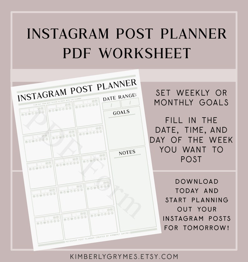 Instagram Post Planner PDF Worksheet image 2