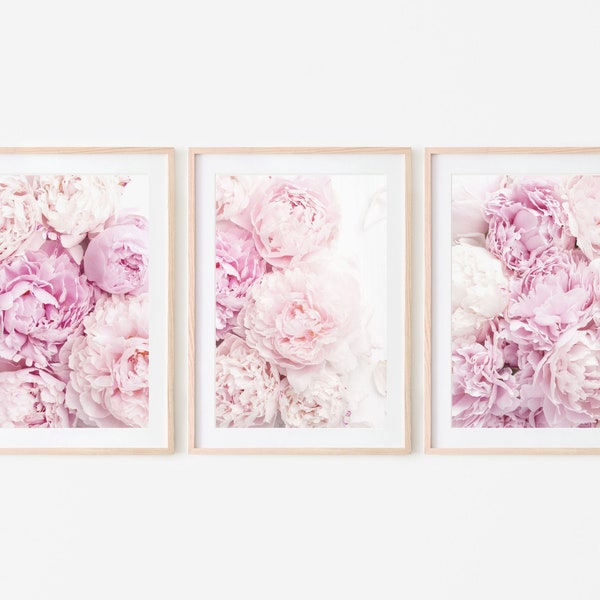 Peony wall art set of 3 prints, pink flower prints 3 piece wall art, printable blush wall art floral prints | DIGITAL DOWNLOAD
