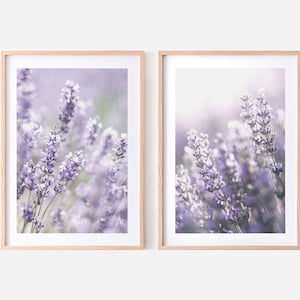 Lavender wall art set of 2 prints, purple wildflower print set of 2, printable botanical flower wall art | DIGITAL DOWNLOAD