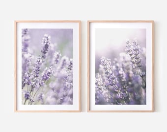 Conjunto de arte mural de lavanda de 2 grabados, conjunto de estampado de flores silvestres púrpuras de 2, arte imprimible de la pared de flores botánicas / DESCARGA DIGITAL