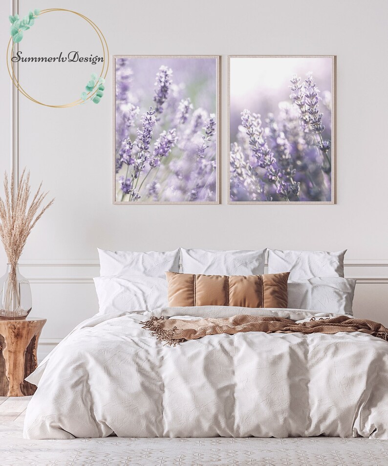 Conjunto de arte mural de lavanda de 2 grabados, conjunto de estampado de flores silvestres púrpuras de 2, arte imprimible de la pared de flores botánicas / DESCARGA DIGITAL imagen 4