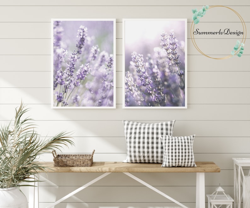 Conjunto de arte mural de lavanda de 2 grabados, conjunto de estampado de flores silvestres púrpuras de 2, arte imprimible de la pared de flores botánicas / DESCARGA DIGITAL imagen 2