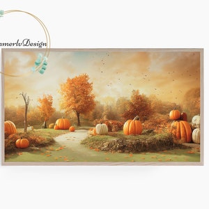 Samsung Frame TV Art, Fall Pumpkins, Autumn Landscape Painting, Halloween, Frame TV Art, Thanksgiving Decor, Digital Art for Frame TV