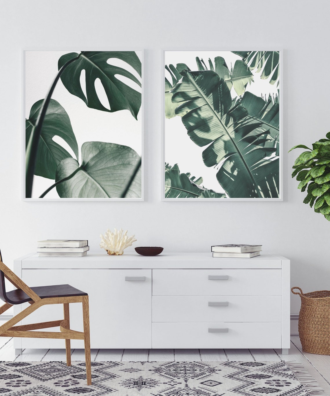 Tropical Leaf Wall Art Set of 2 Prints Botanical Wall Art Etsy